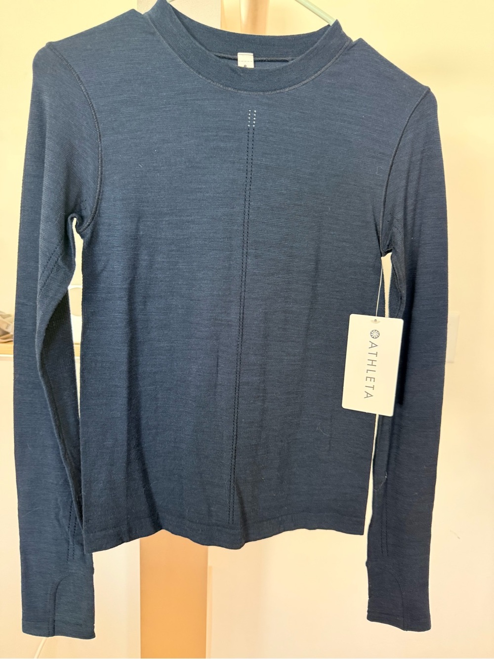 NWT 💙 Athleta Ascent Seamless Wool Long-Sleeve Crewneck - Navy Blue XS